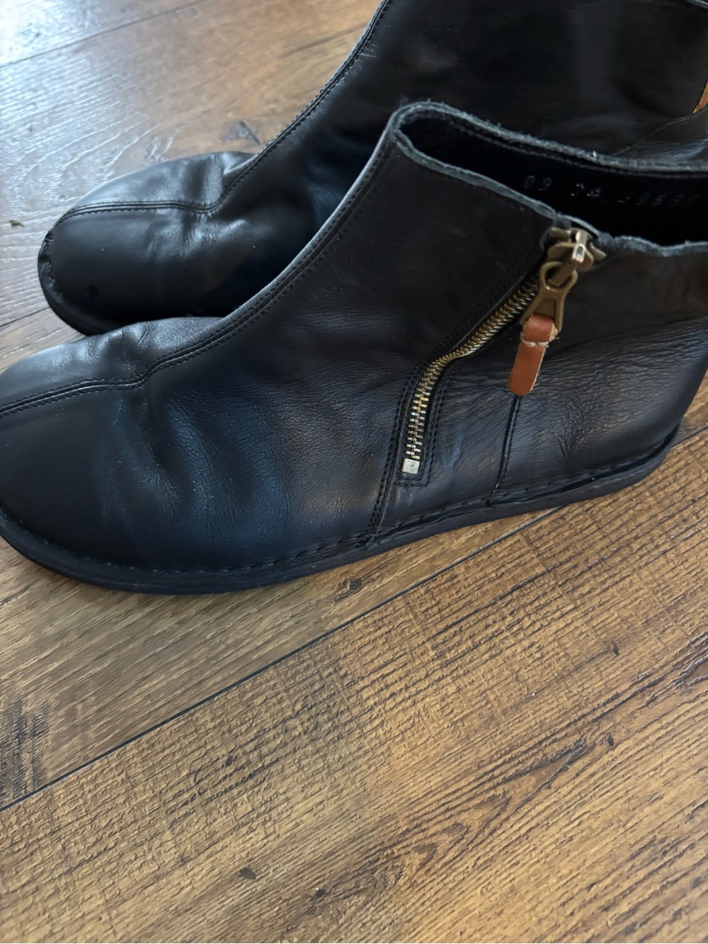 Women’s Black Leather Ankle Booties with Side Zip